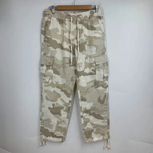 Anthropologie‎ x Sanctuary Women's 100% Linen Cargo Pants Camo Jogger Size S
